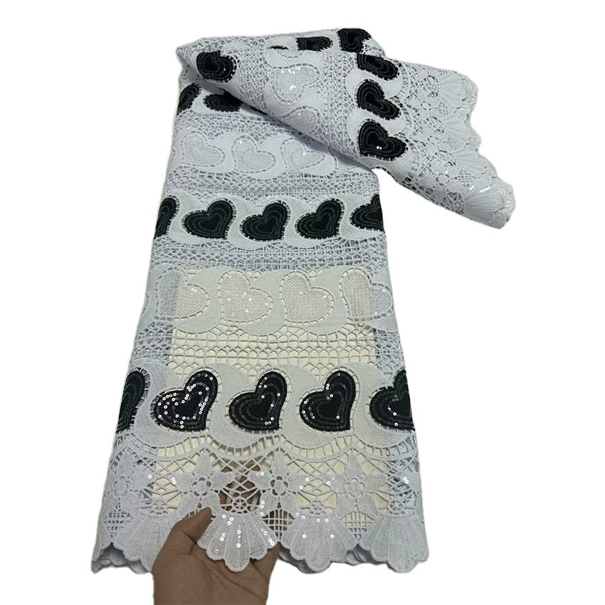 Black and white water soluble Evening Dresses Embroidered Lace Sequins Lace African Fabric