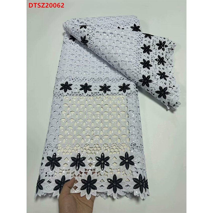 Black and white water soluble Evening Dresses Embroidered Lace Sequins Lace African Fabric