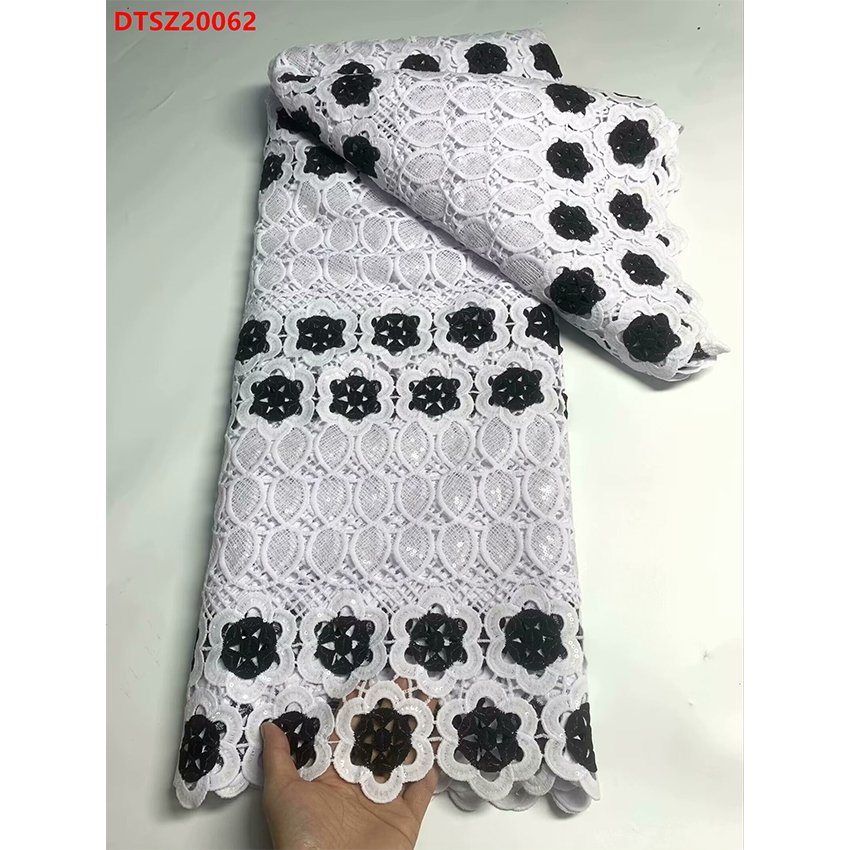 Black and white water soluble Evening Dresses Embroidered Lace Sequins Lace African Fabric