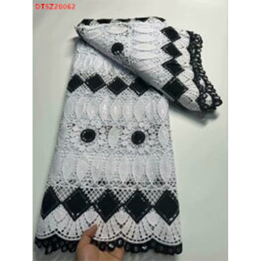 Black and white water soluble Evening Dresses Embroidered Lace Sequins Lace African Fabric