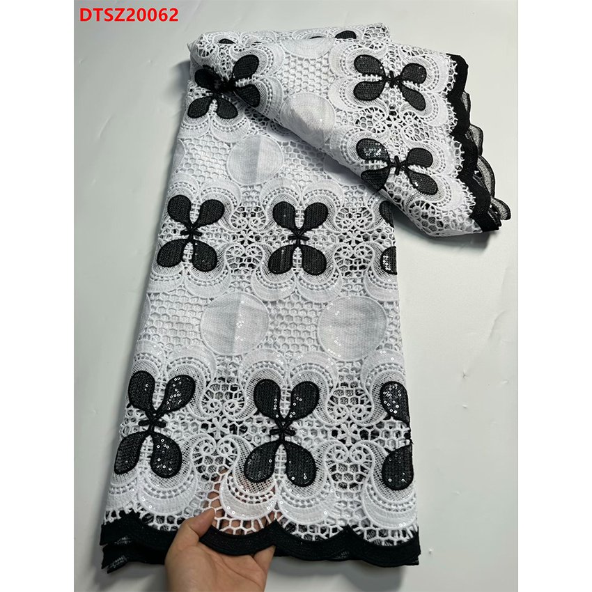 Black and white water soluble Evening Dresses Embroidered Lace Sequins Lace African Fabric