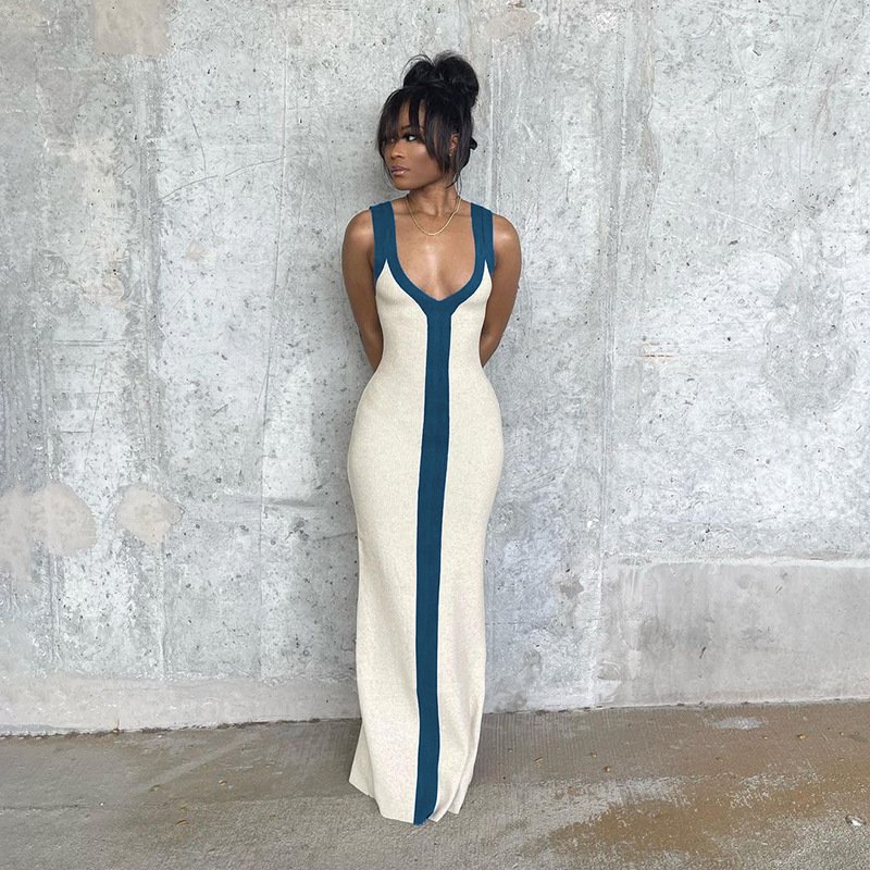 YS7096C Autumn Women Ankle-Length Casual Ribbed Knit Dress Lady Bodycon Slim Robe Girl Dancing Party Vestido Long Skirt