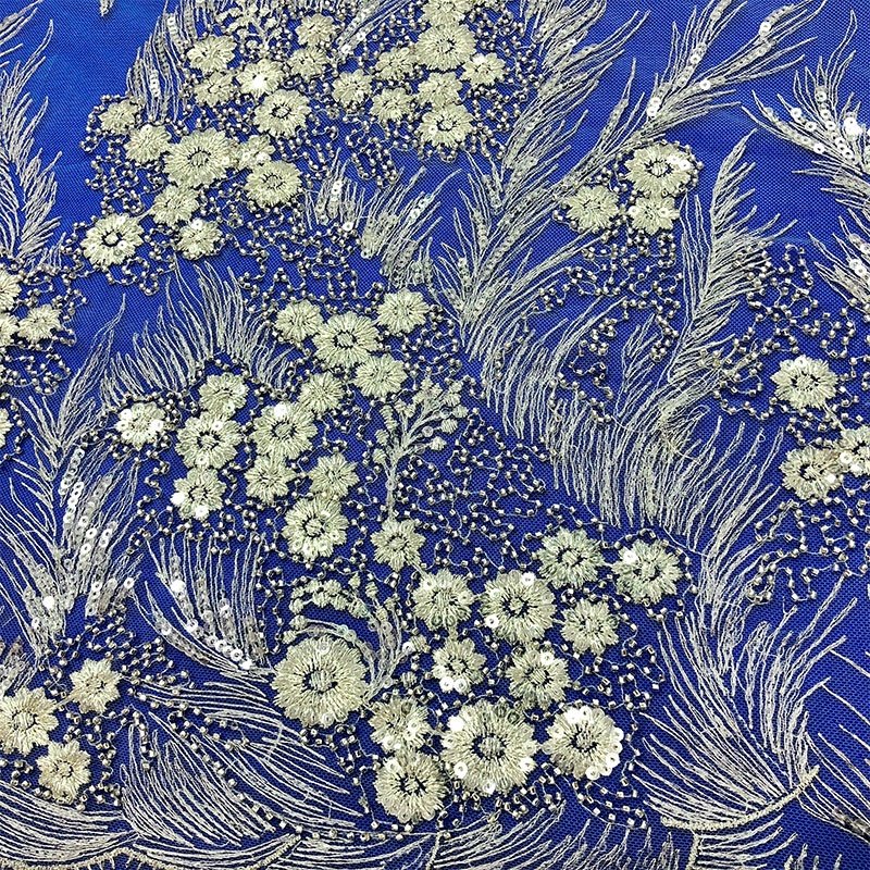 Elegant Flower Wedding Embroidered Bridal Tulle White Sequined Lace Fabric