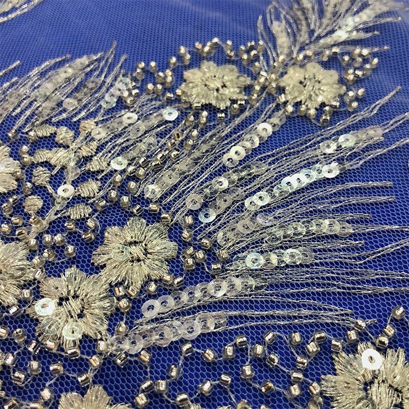 Elegant Flower Wedding Embroidered Bridal Tulle White Sequined Lace Fabric