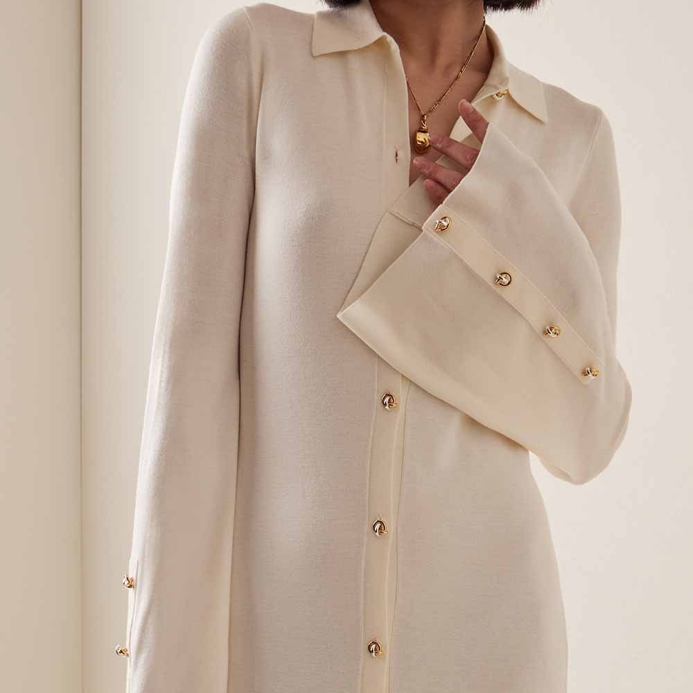 Knitwear Manufacturer Custom Autumn turn-down collar long sleeved button knit women's sweater dress Button-Detailed Maxi Dress