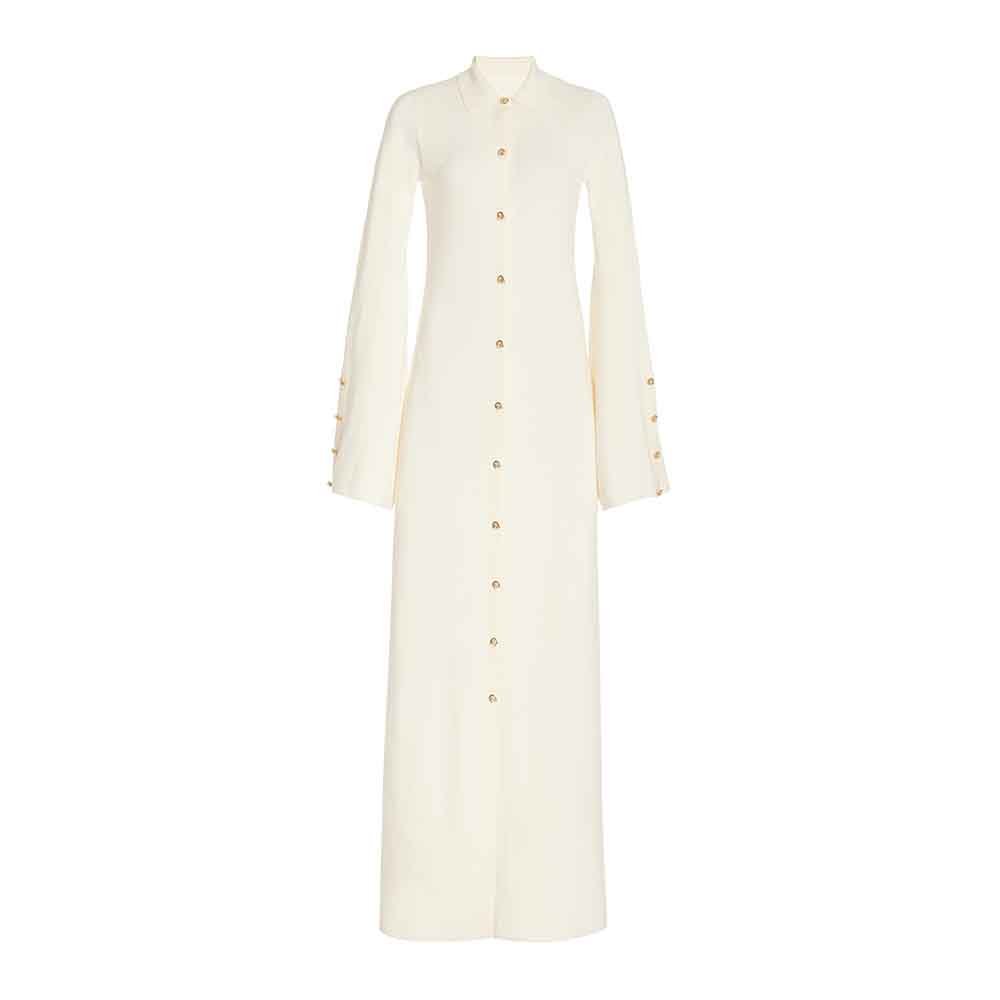 Knitwear Manufacturer Custom Autumn turn-down collar long sleeved button knit women's sweater dress Button-Detailed Maxi Dress