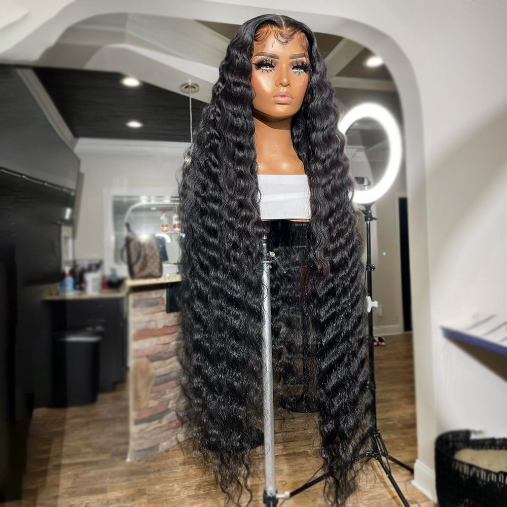 13X4 13X6 Raw Vietnamese Virgin Cuticle Aligned Hair Deep Wave Lace Frontal Wig Pre Plucked Natural Black Color Glueless Wigs