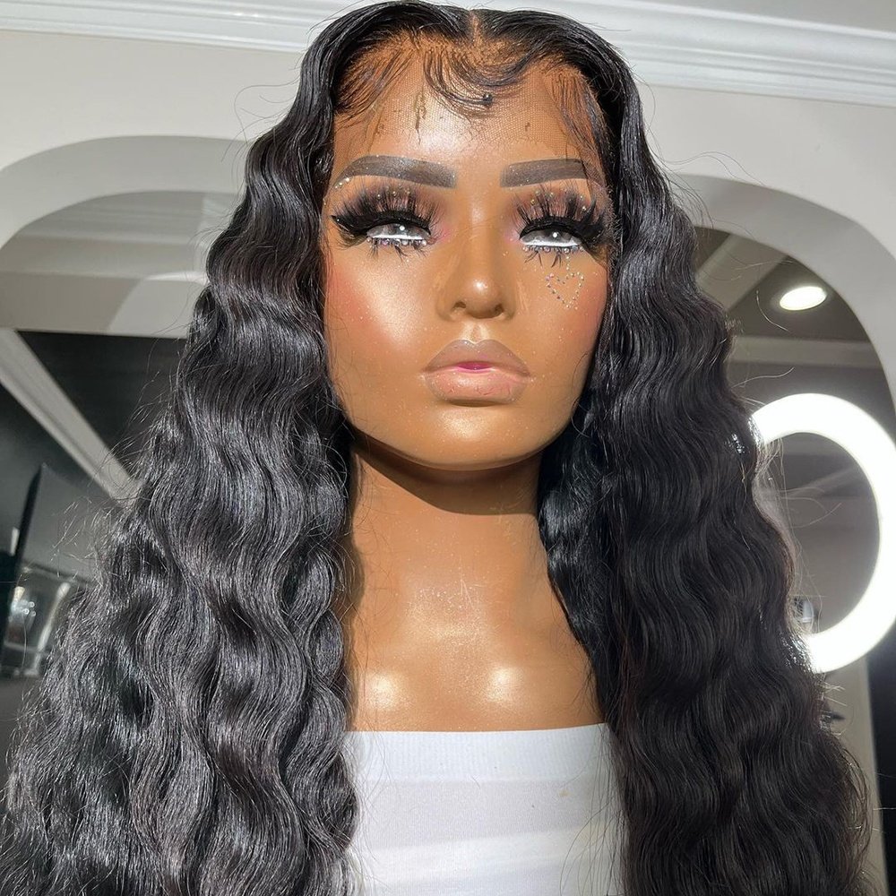 13X4 13X6 Raw Vietnamese Virgin Cuticle Aligned Hair Deep Wave Lace Frontal Wig Pre Plucked Natural Black Color Glueless Wigs