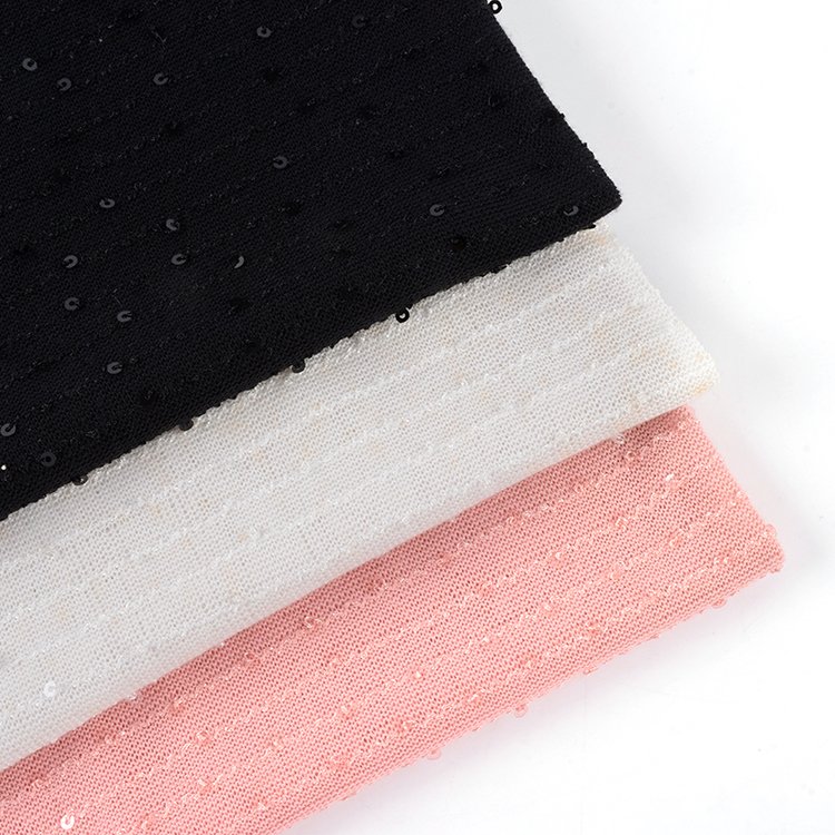 Trends polyester nylon embroidery bead sequins knitted fabric for clothing