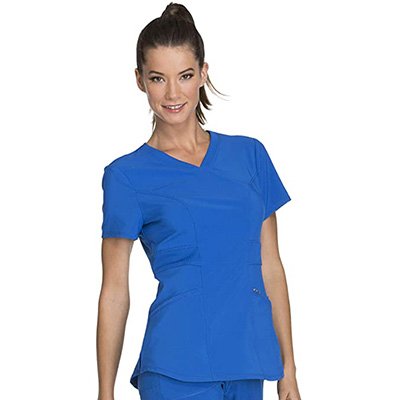 V-neck Cherokee Infinity Women Scrubs Top Rib-knit Neckband and Waist Insets Stretchy Spa Tunic Top