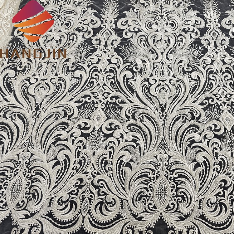 Beautiful French Tulle Heavy Beaded Sequins Lace Mesh Bridal Fabric White For Wedding Dress
