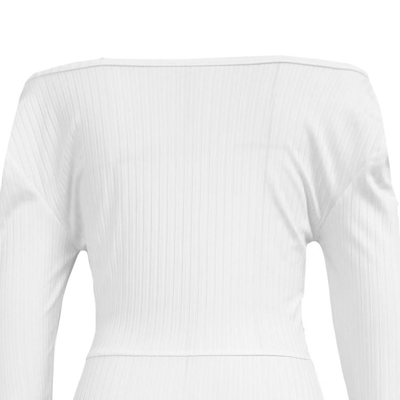 2024 Hot Women Sexy Ribbed Off Shoulder Bodycon Dress Long Sleeve Deep V Neck Dresses Tight High Waist Package Hip Mini Dress