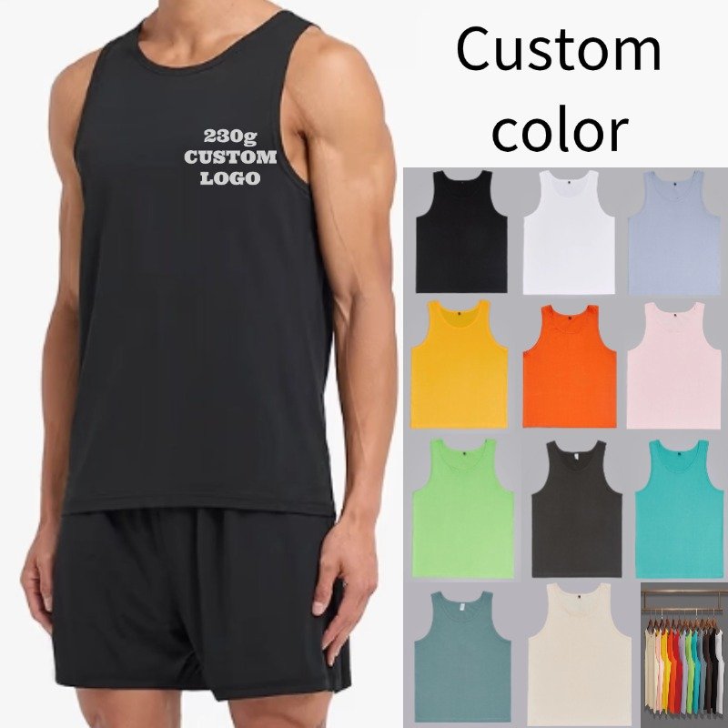 2024 Custom mens logo ribbed gym tank top heavyweight cotton muscle sleeveless running stringer fitness sports workout vest