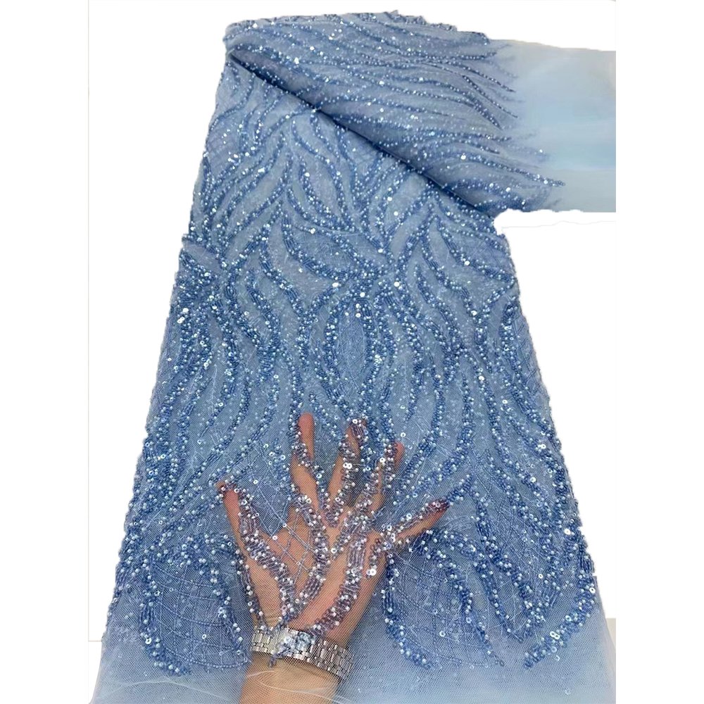NI.AI Hot Sale New French Embroidered Beaded Lace Fabrics For Party Dress High Quality Sequins Mesh Lace Fabrics
