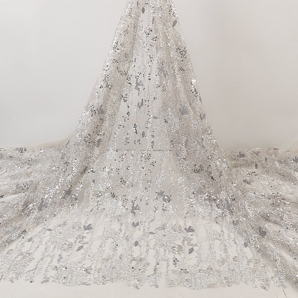 Hot Selling 3D Bead Tube Tulle Polyester Printed Evening Wedding Dress Party Lace Sequins Embroidery Fabrics