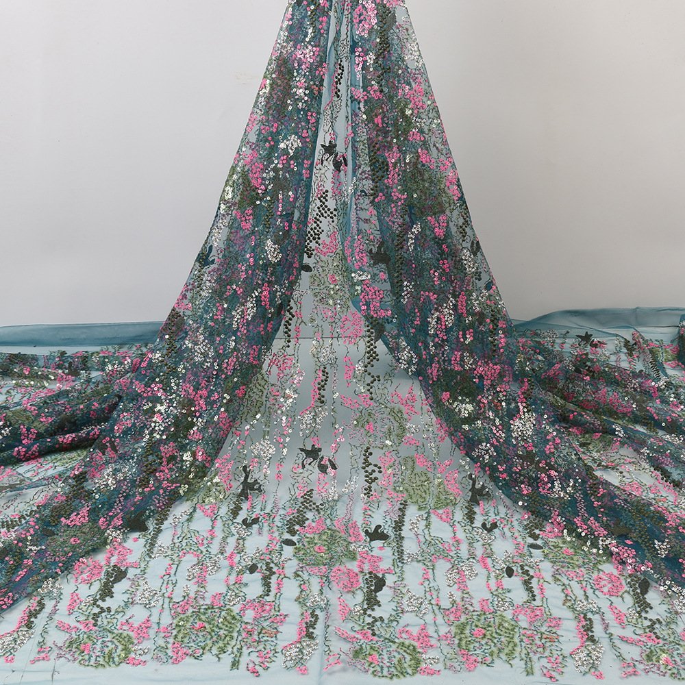 Hot Selling 3D Bead Tube Tulle Polyester Printed Evening Wedding Dress Party Lace Sequins Embroidery Fabrics