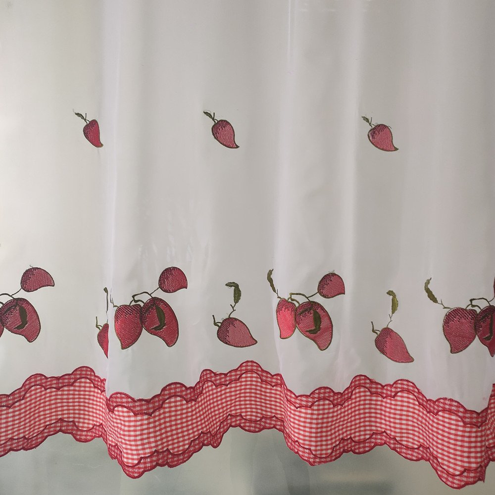 China manufacturer design nice cheap short embroidery fruit curtain fabric for kitchen