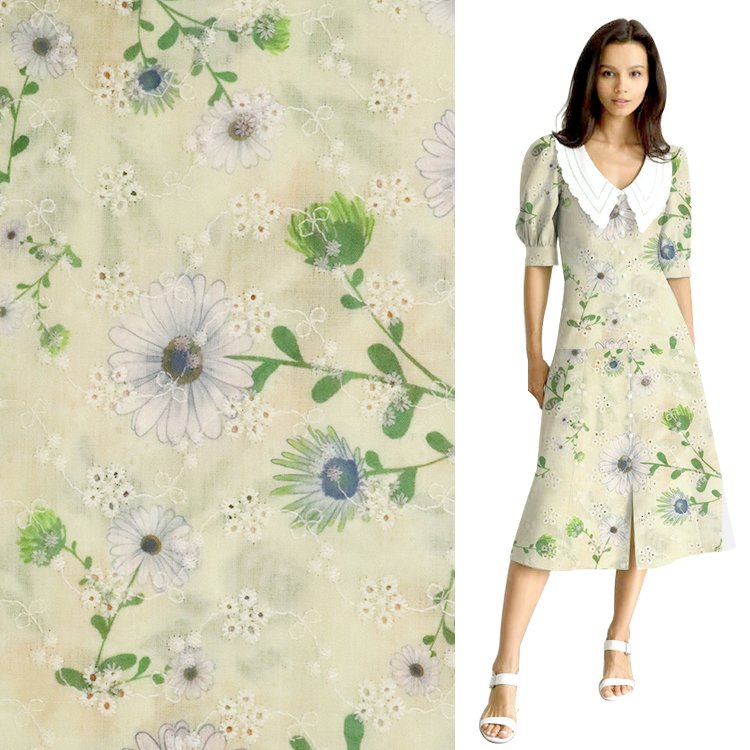 hollow out women dress material custom pattern poplin digltai printing eyelet cotton swiss voile lace embroidery fabric