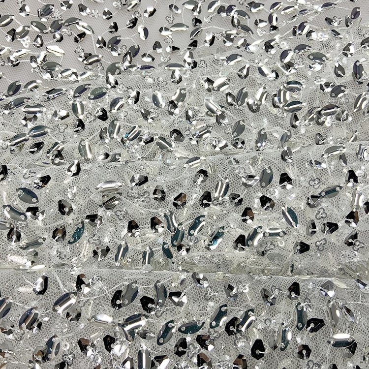 Shiny cheap blingbling mesh tulle lace embroidered crystal large sequin fabric for wedding dance dress S-11771