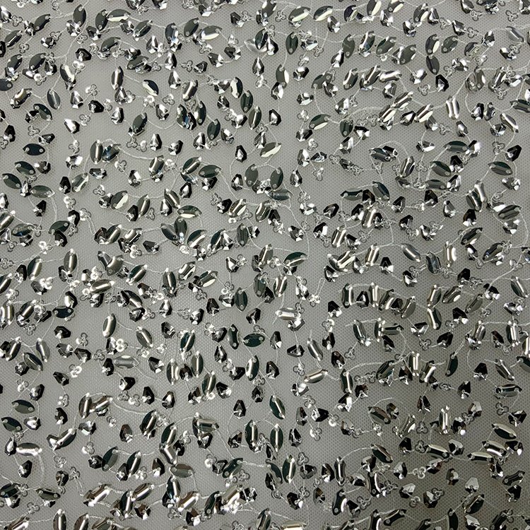 Shiny cheap blingbling mesh tulle lace embroidered crystal large sequin fabric for wedding dance dress S-11771