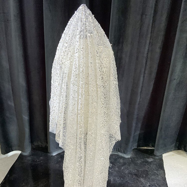 Shiny cheap blingbling mesh tulle lace embroidered crystal large sequin fabric for wedding dance dress S-11771