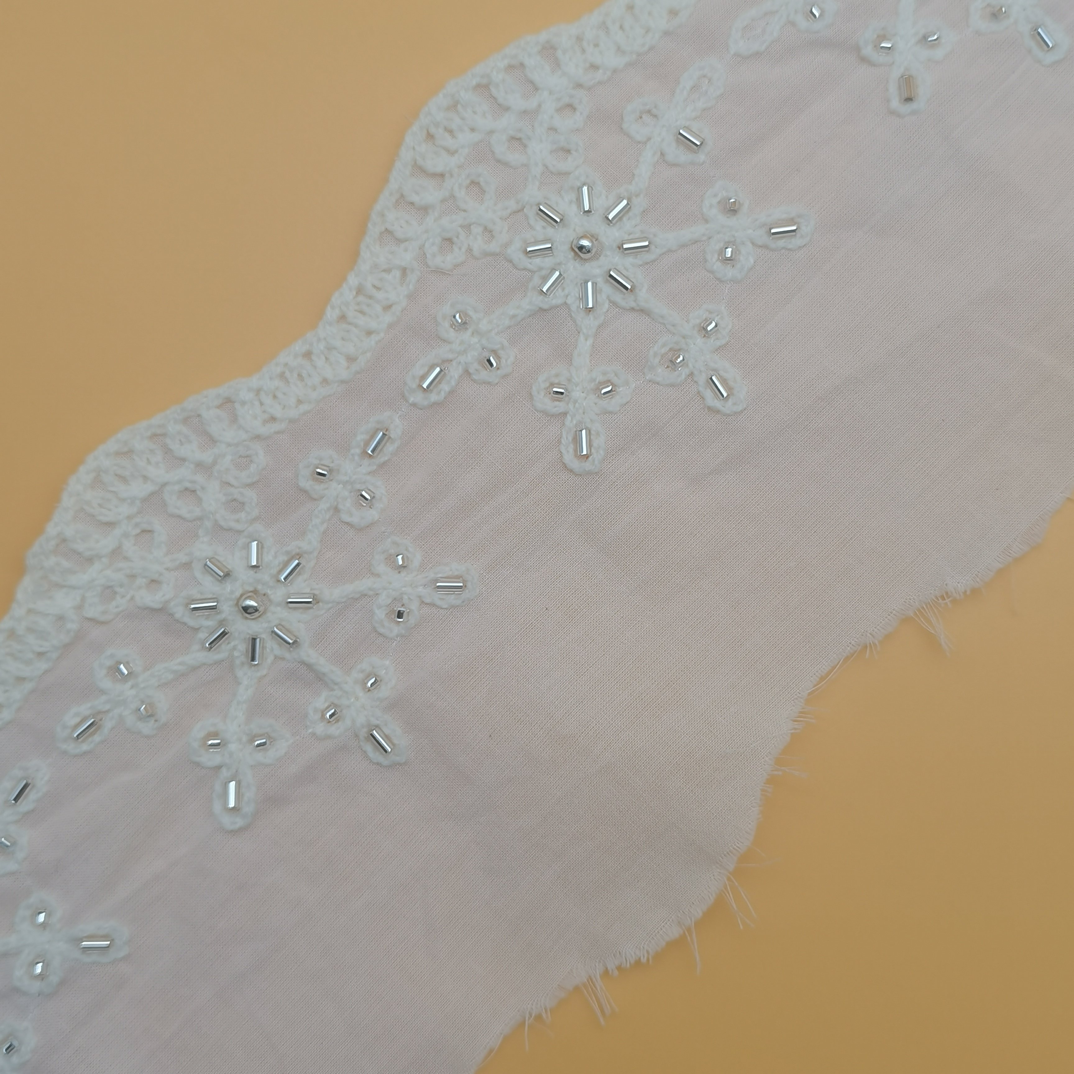 100% Cotton Beaded Lace Trim Embroidery Fabric Elegant Dress & Clothes Trimmed with Beautiful Beaded Lace Customizable