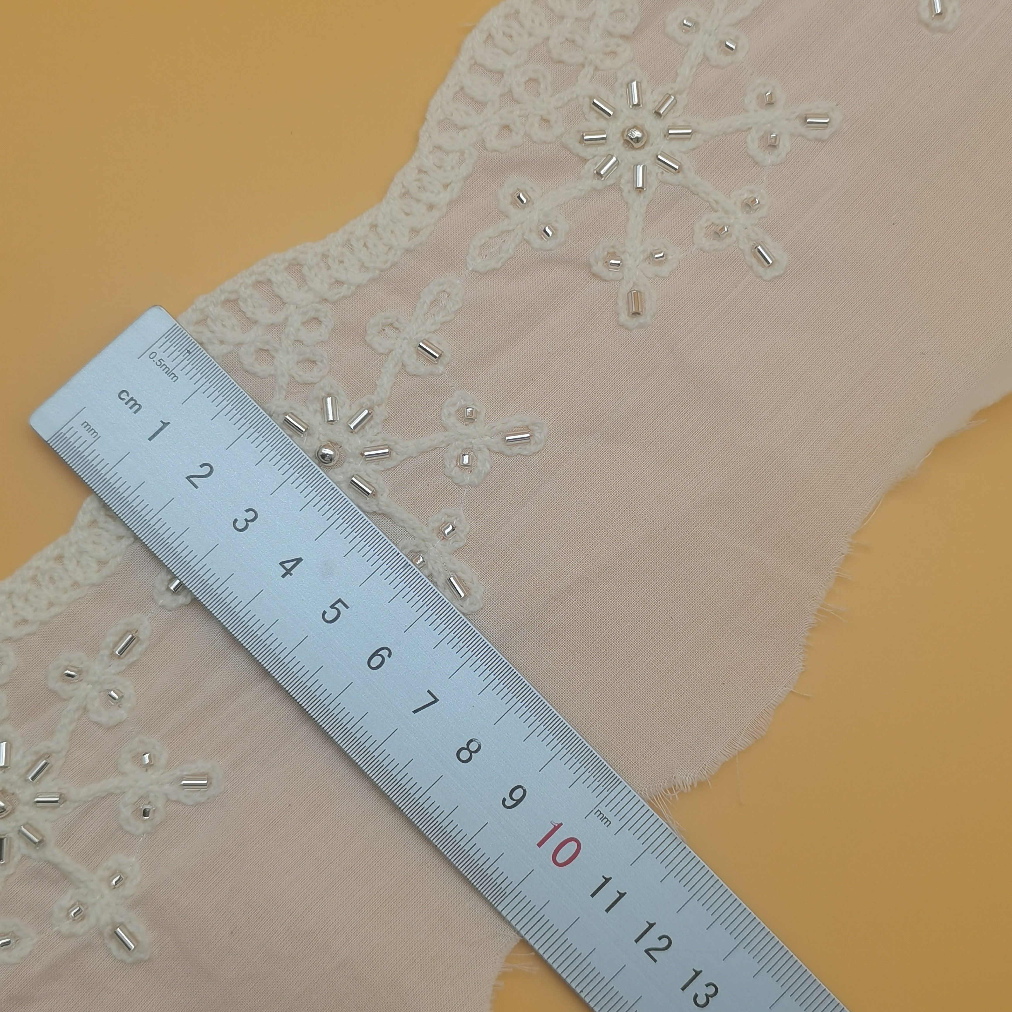100% Cotton Beaded Lace Trim Embroidery Fabric Elegant Dress & Clothes Trimmed with Beautiful Beaded Lace Customizable