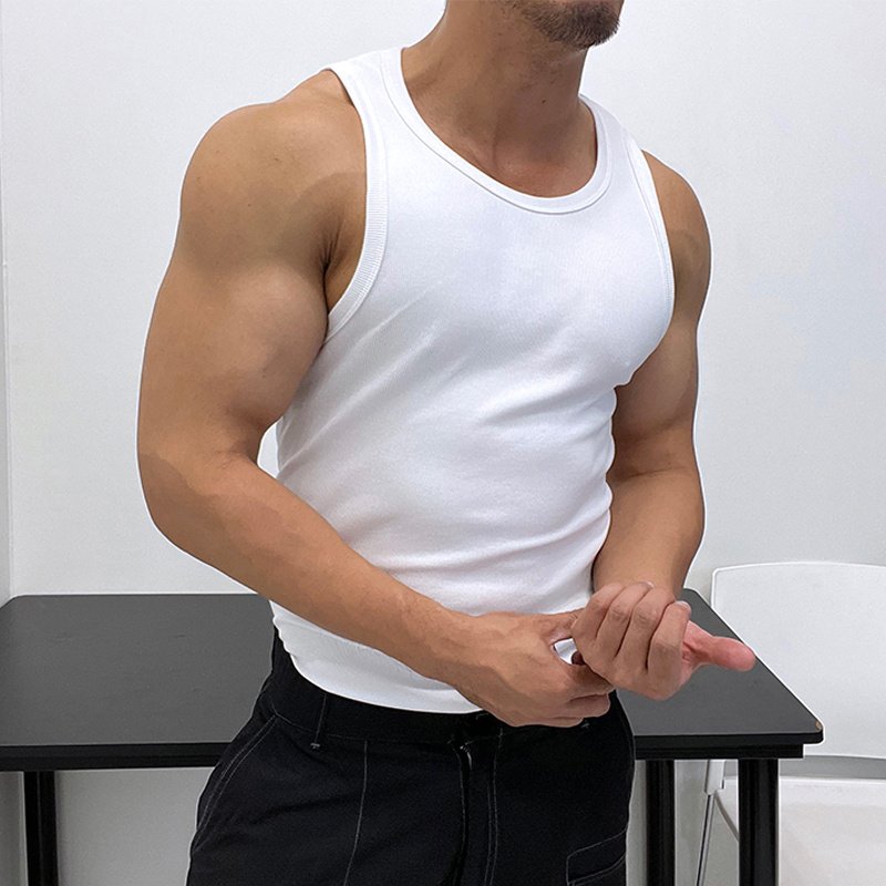 Custom Logo Cotton Mens Workout Summer Breathable Print Tank Tops Fitness Stringer Mens Ribbed Tank Top