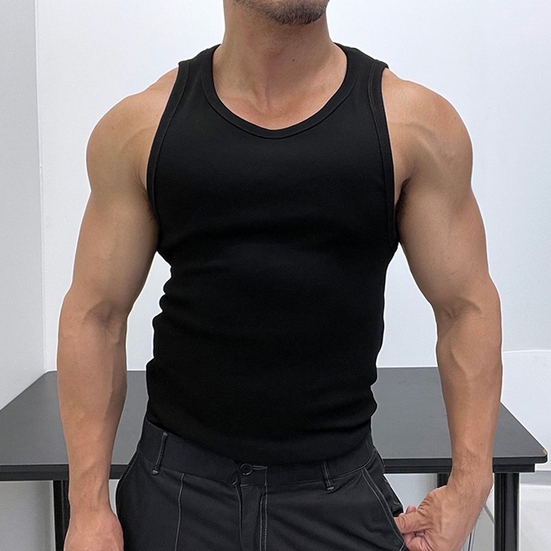 Custom Logo Cotton Mens Workout Summer Breathable Print Tank Tops Fitness Stringer Mens Ribbed Tank Top