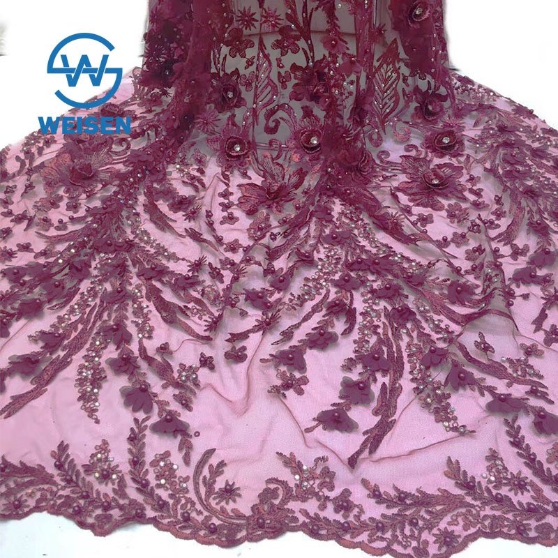 Floral Embroidered Embroidery New Design Tulle Royal Blue 3D Lace Fabric