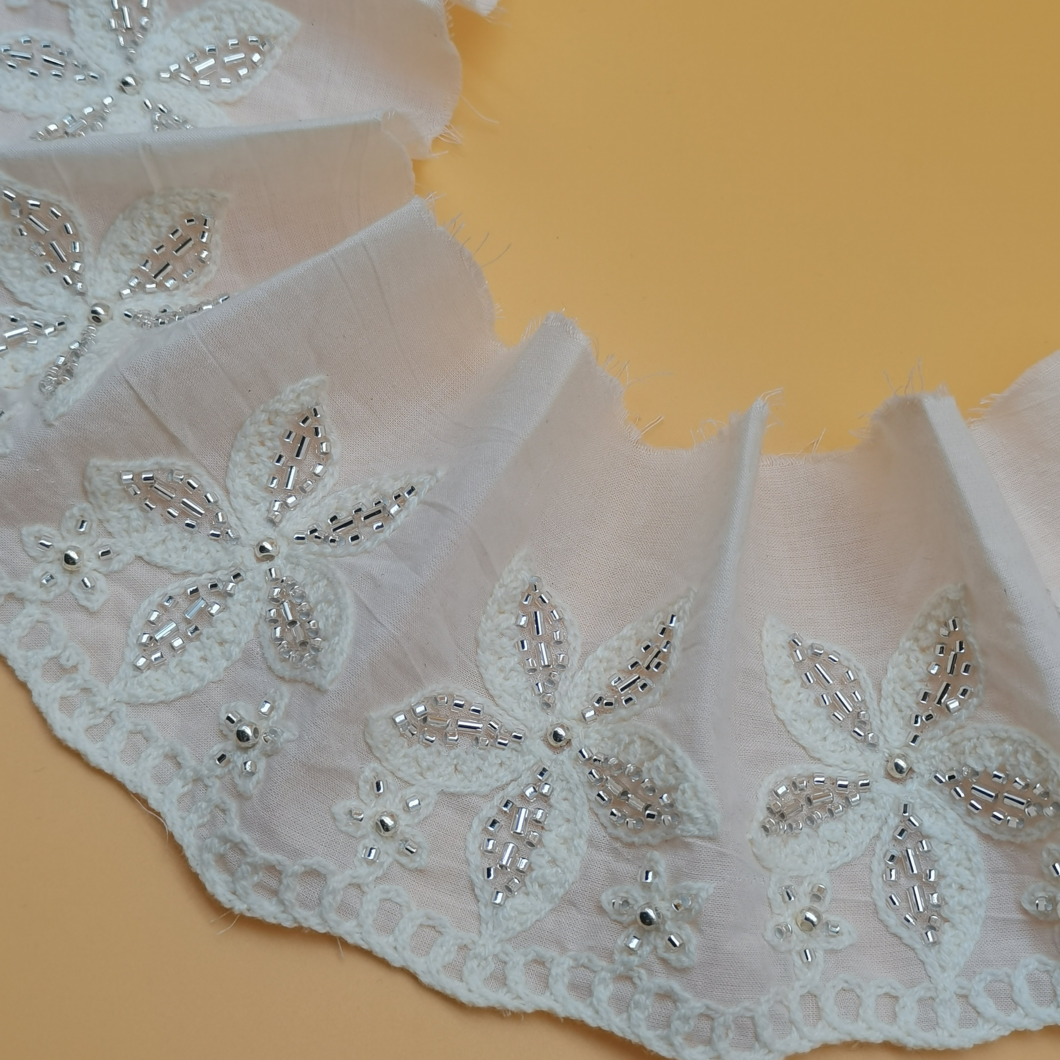 Hot Selling 100% Cotton Beaded Lace Trim Embroidery Fabric Women's Clothing Dresses Hijab Design Lace Accessory Shoes Bags