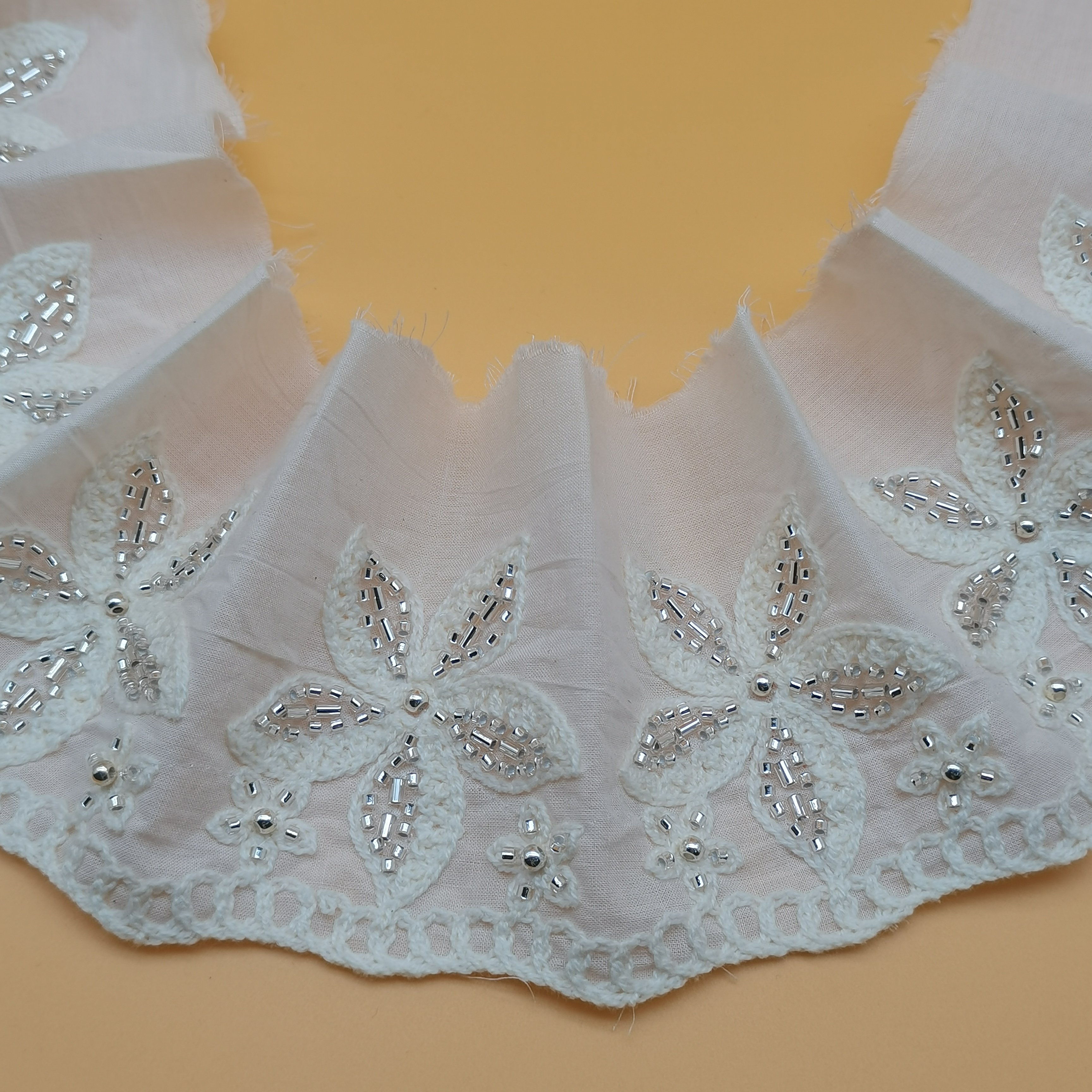 Hot Selling 100% Cotton Beaded Lace Trim Embroidery Fabric Women's Clothing Dresses Hijab Design Lace Accessory Shoes Bags
