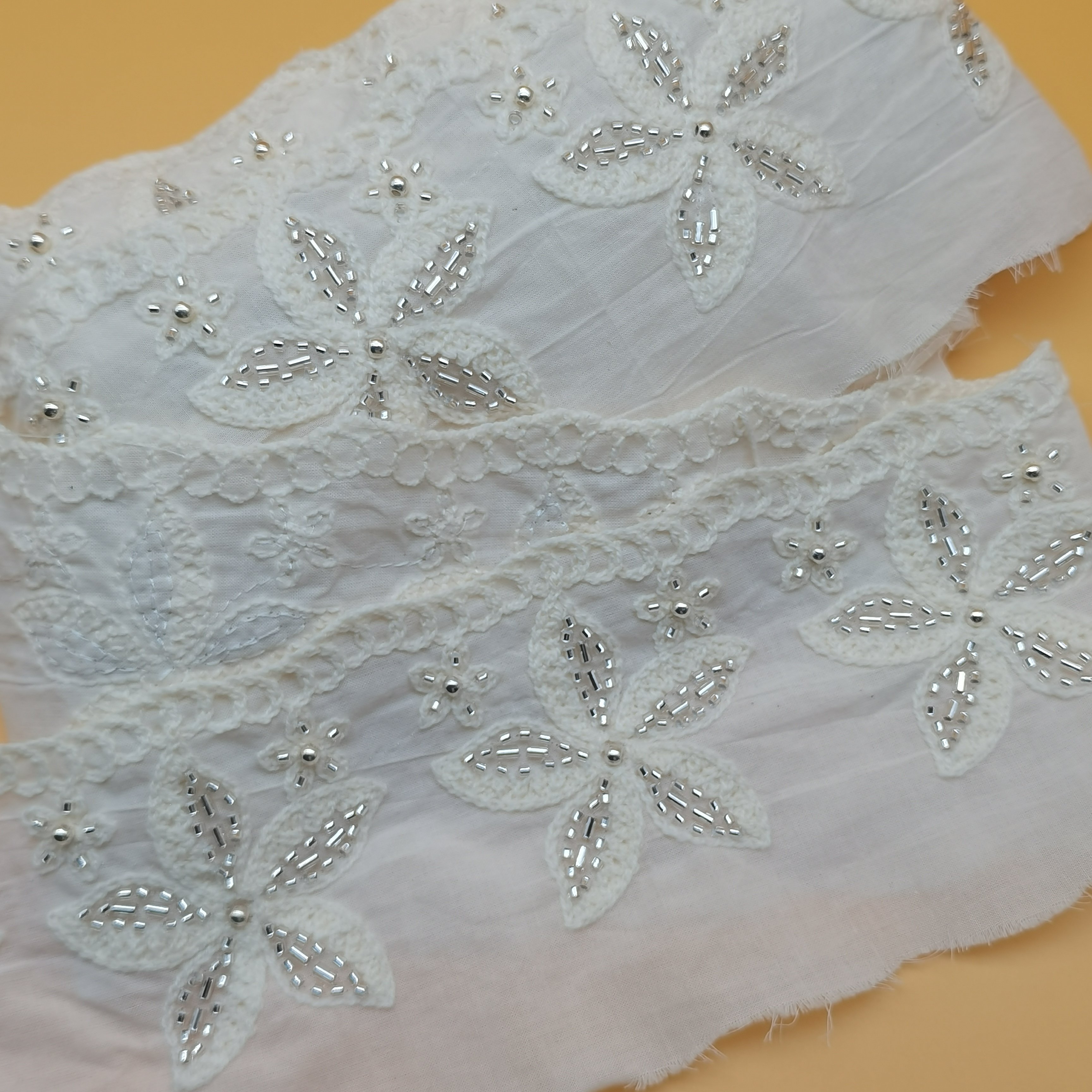 Hot Selling 100% Cotton Beaded Lace Trim Embroidery Fabric Women's Clothing Dresses Hijab Design Lace Accessory Shoes Bags