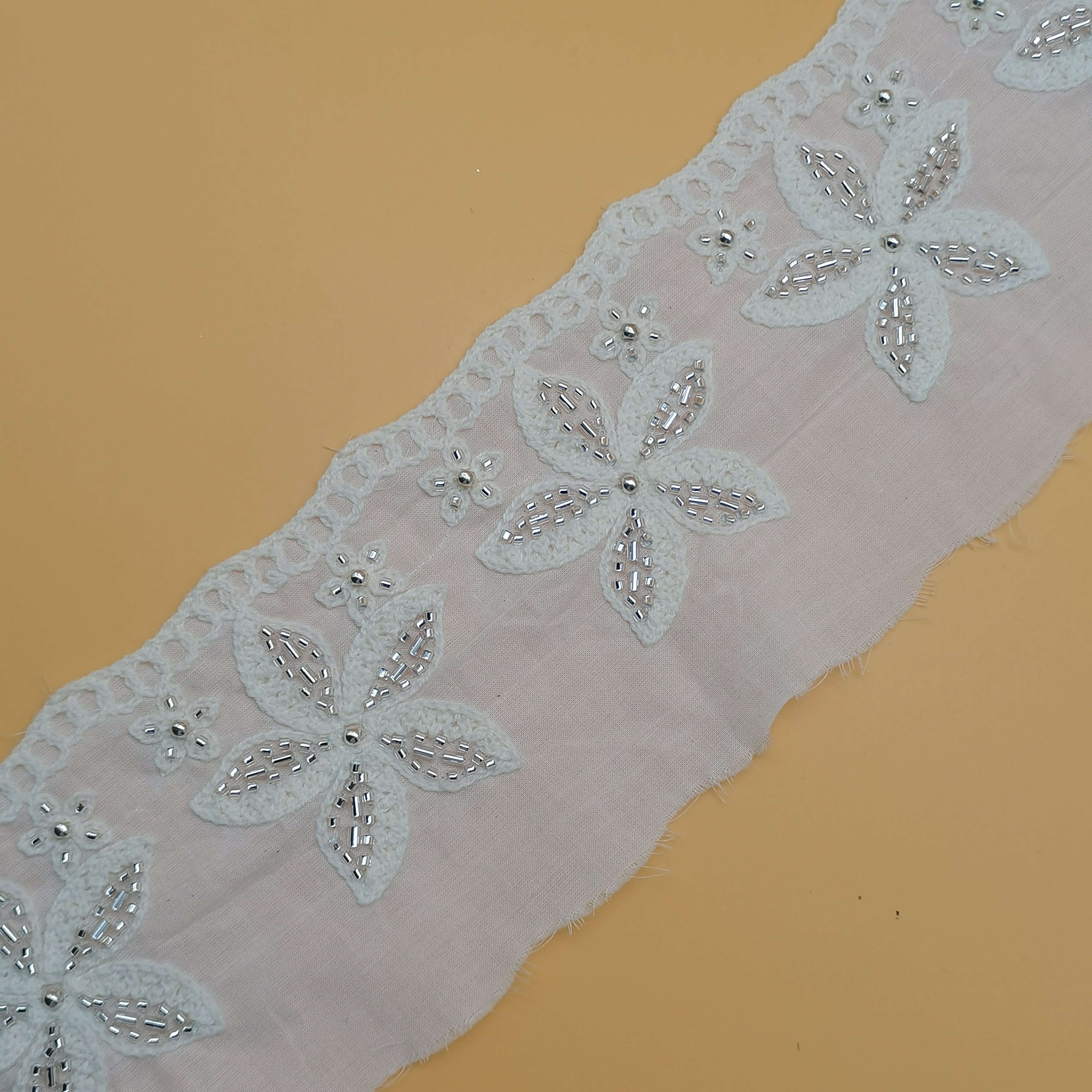 Hot Selling 100% Cotton Beaded Lace Trim Embroidery Fabric Women's Clothing Dresses Hijab Design Lace Accessory Shoes Bags