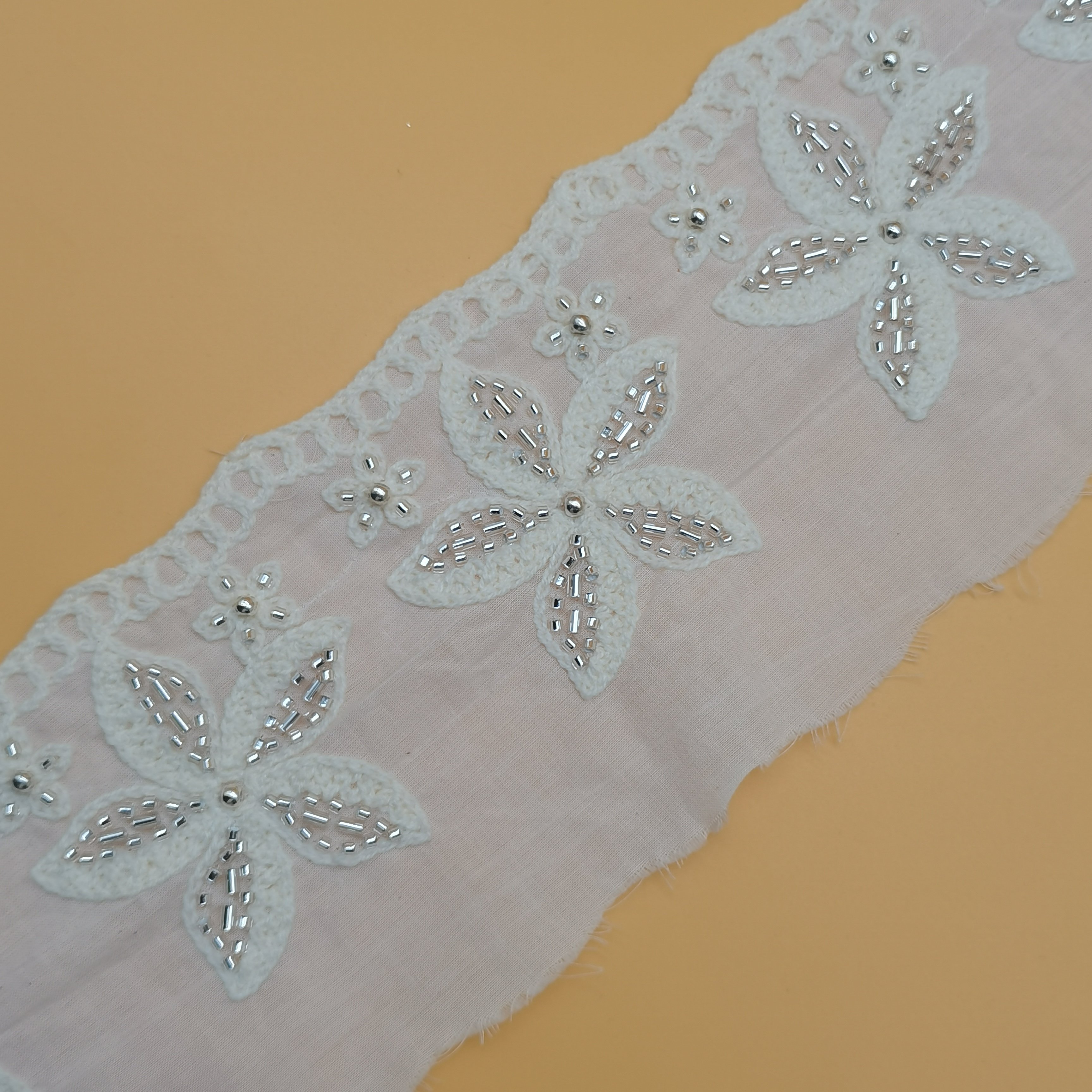 Hot Selling 100% Cotton Beaded Lace Trim Embroidery Fabric Women's Clothing Dresses Hijab Design Lace Accessory Shoes Bags