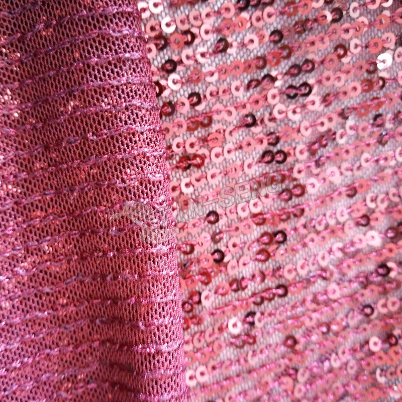 Burgundy Stripe Embroidery Fabric for Evening Dress , Shiny Sequin Net Embroidery Fabric with Soft Hand feel
