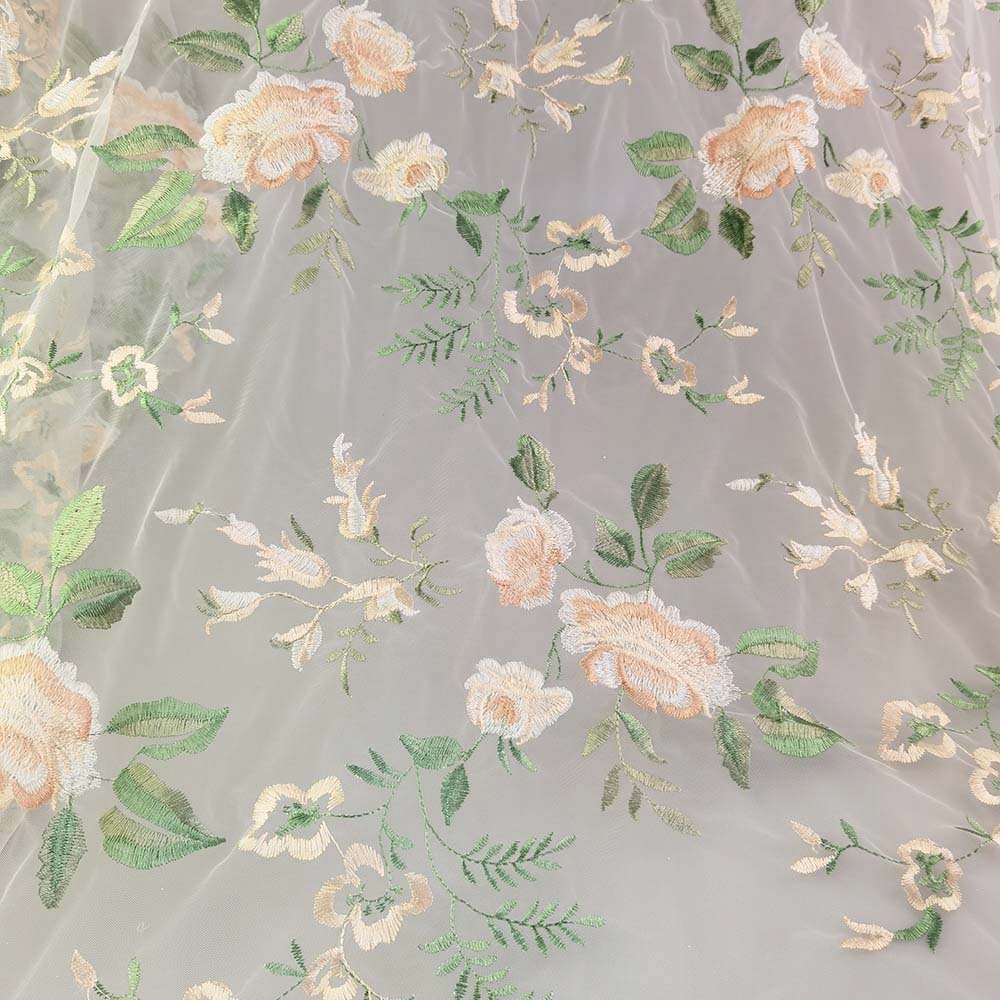 Hot selling 3d floral embroidered lace fabric 100% polyester lace fabric for dress