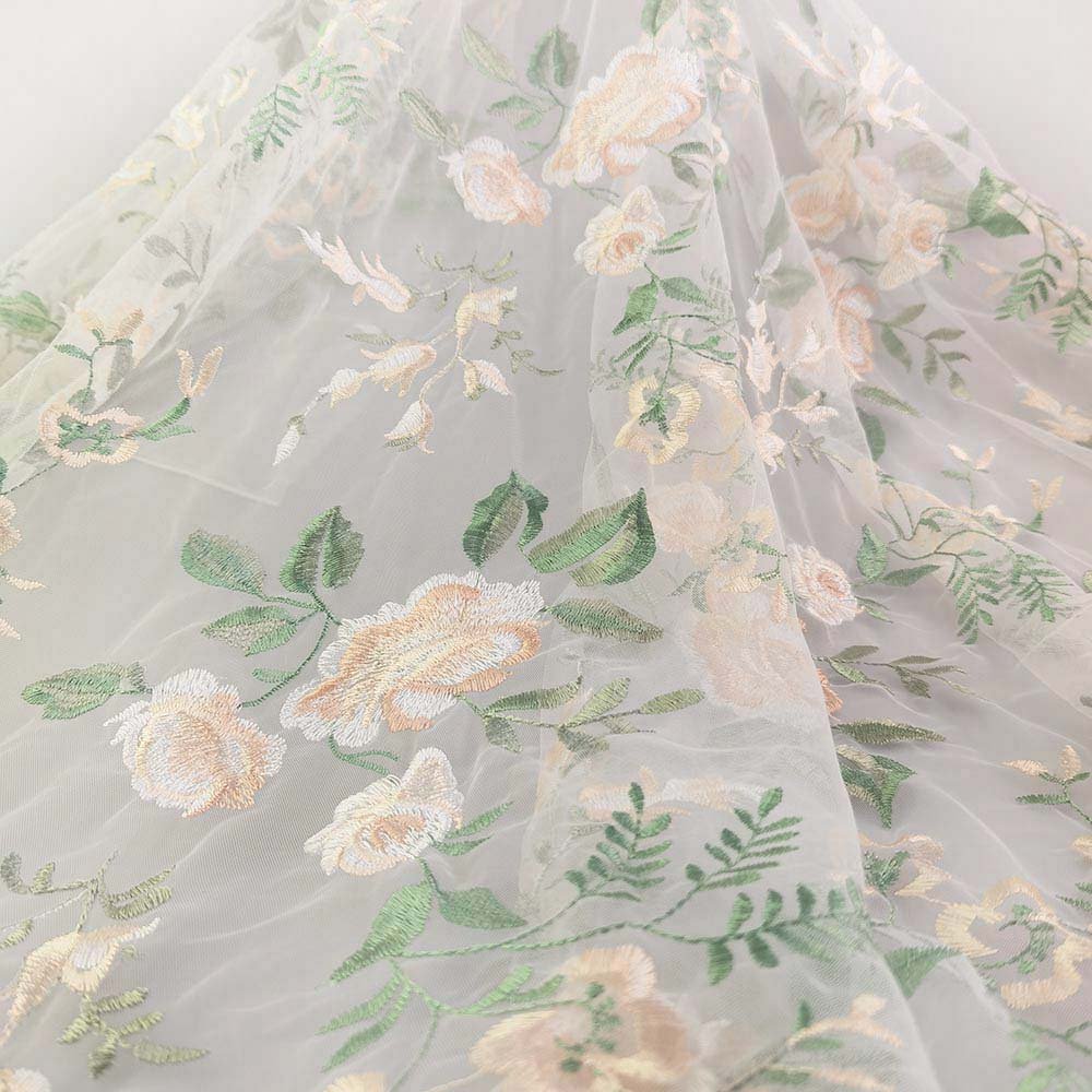 Hot selling 3d floral embroidered lace fabric 100% polyester lace fabric for dress