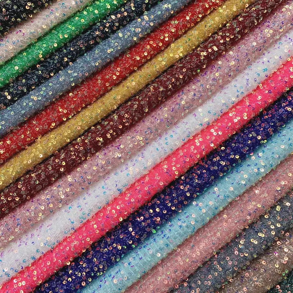 High Quality Heavy Beaded Lace Embroidery Fabric Gold Net Beaded Sequin Lace Fabrics for clothing