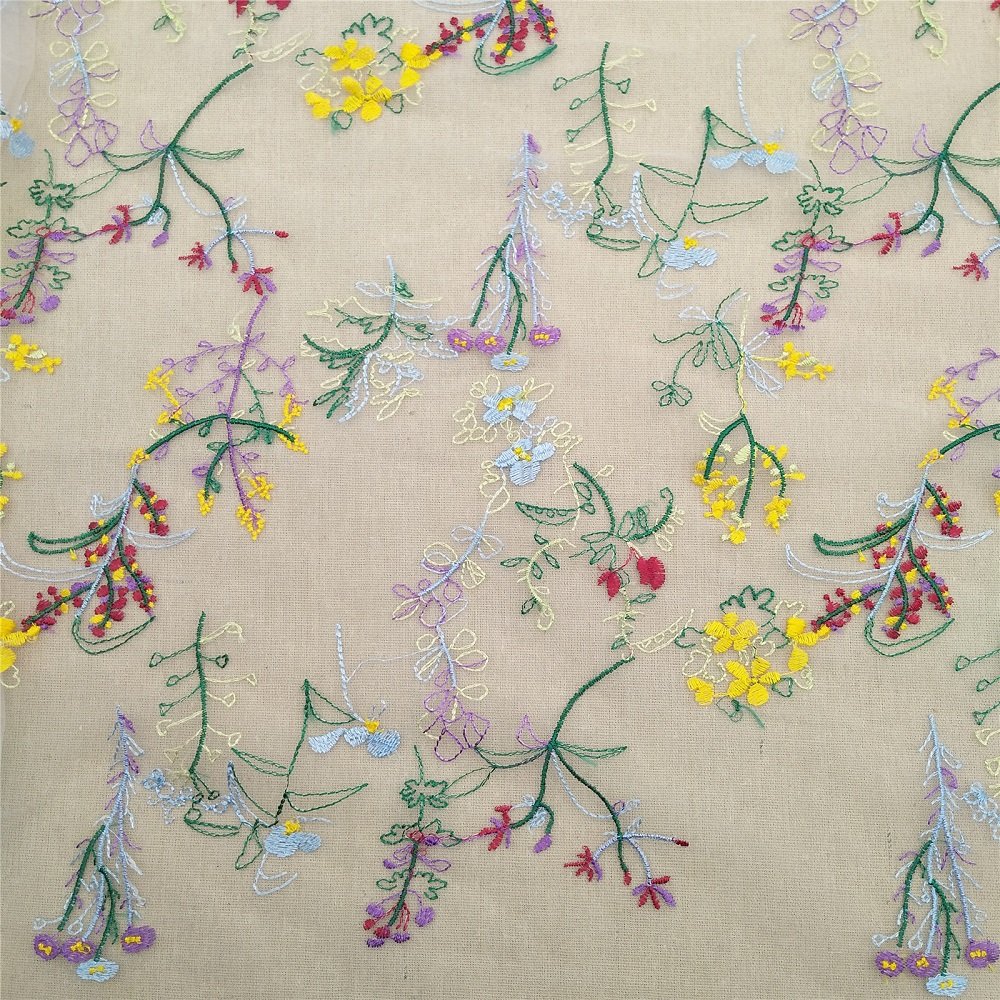 Factory direct multi - color flower net embroidery lace fabric