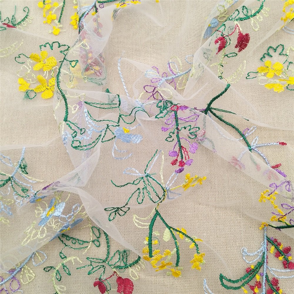 Factory direct multi - color flower net embroidery lace fabric