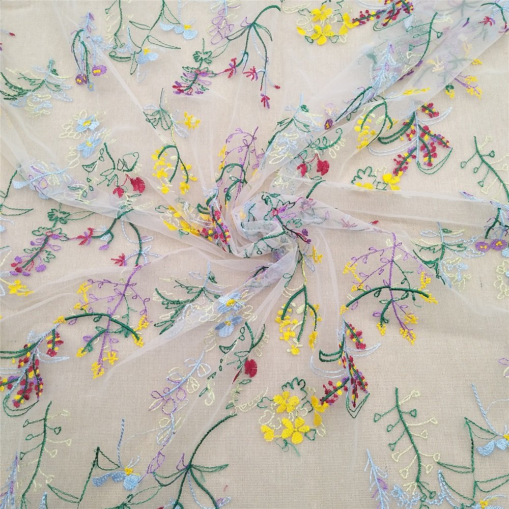 Factory direct multi - color flower net embroidery lace fabric