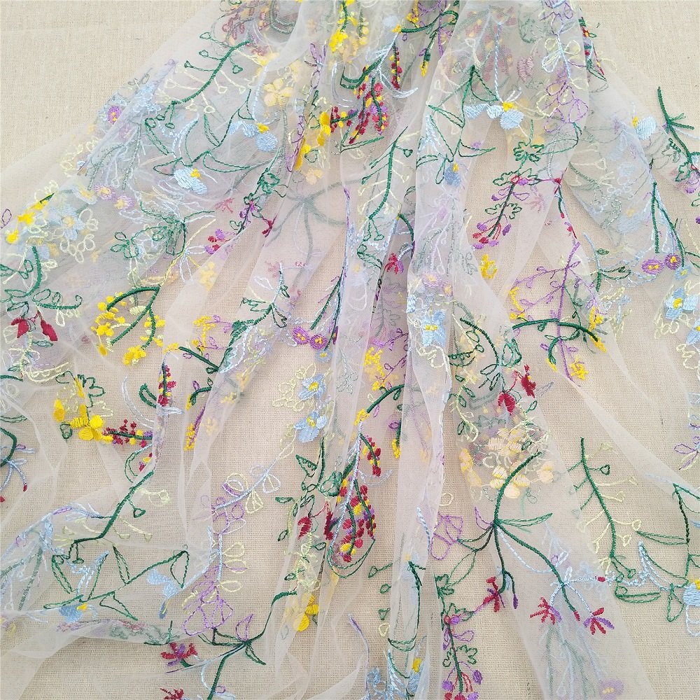 Factory direct multi - color flower net embroidery lace fabric