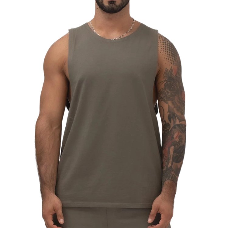 custom logo printed thick material elastin ribbed fleece 100% cotton blank solid regular knit basic undershirts tank top