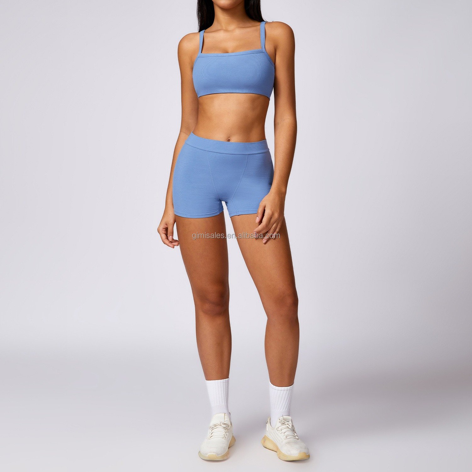 higher quality women clothes 2024 summer 2 piece sets sports wear 2024 custom rib knit biker yoga shorts sets