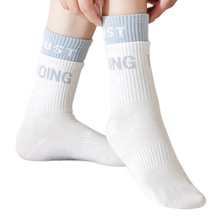Wholesale cotton double rib non slip indoor Pressure socks fitness floor crew socks