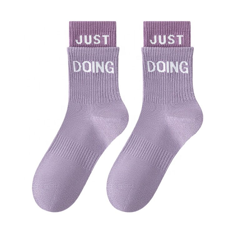Wholesale cotton double rib non slip indoor Pressure socks fitness floor crew socks