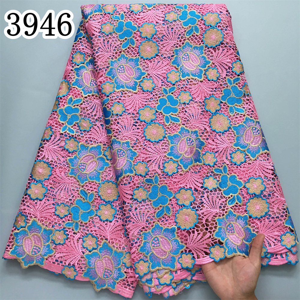 Women Cord Lace Fabric Dress African Guipure 2024 High Quality Embroidery Nigerian Water Soluble Lace for Party 3946