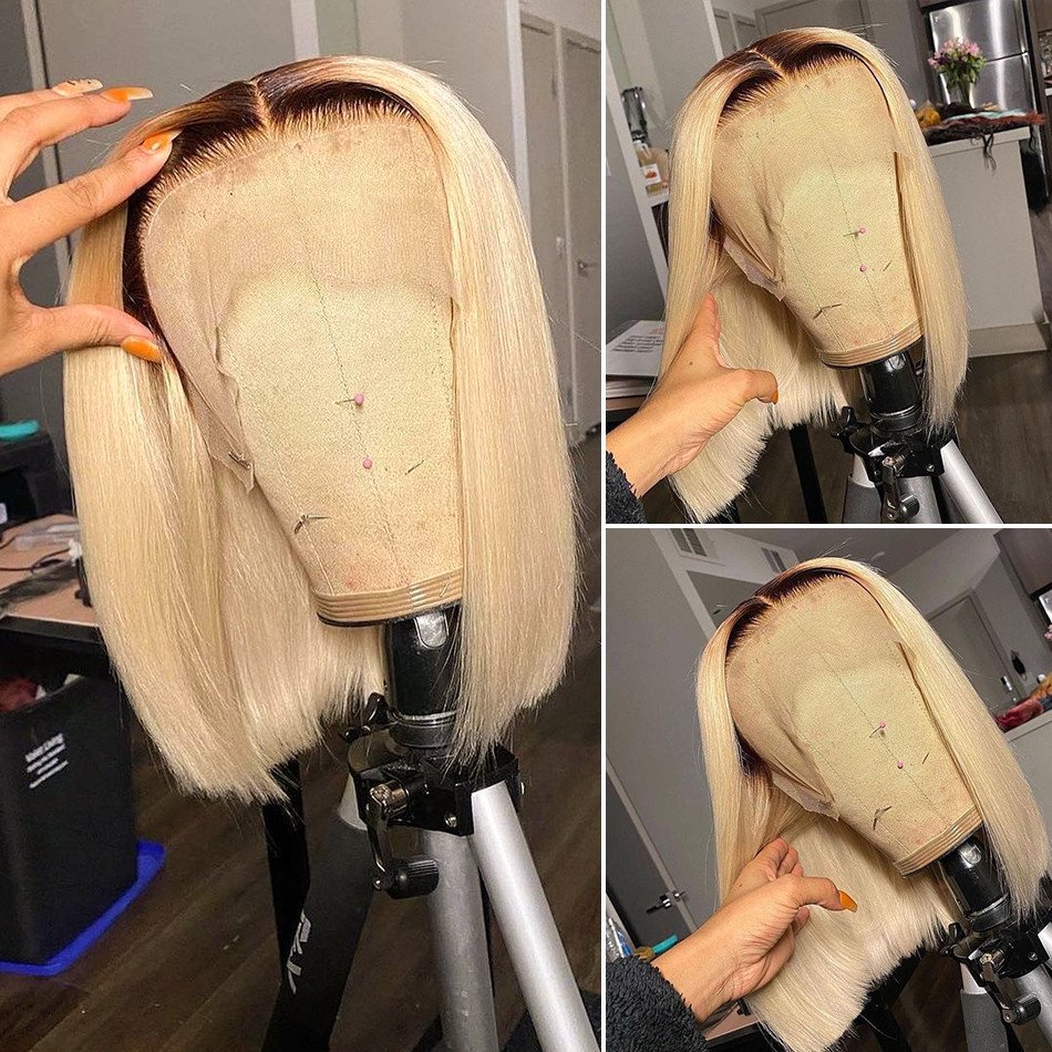 Cheap Ombre #1B 30 Colored Short Bob Wigs Human Hair Lace Front HD Lace Frontal Wig Wholesale Peruvian Bob Wigs For Black Women
