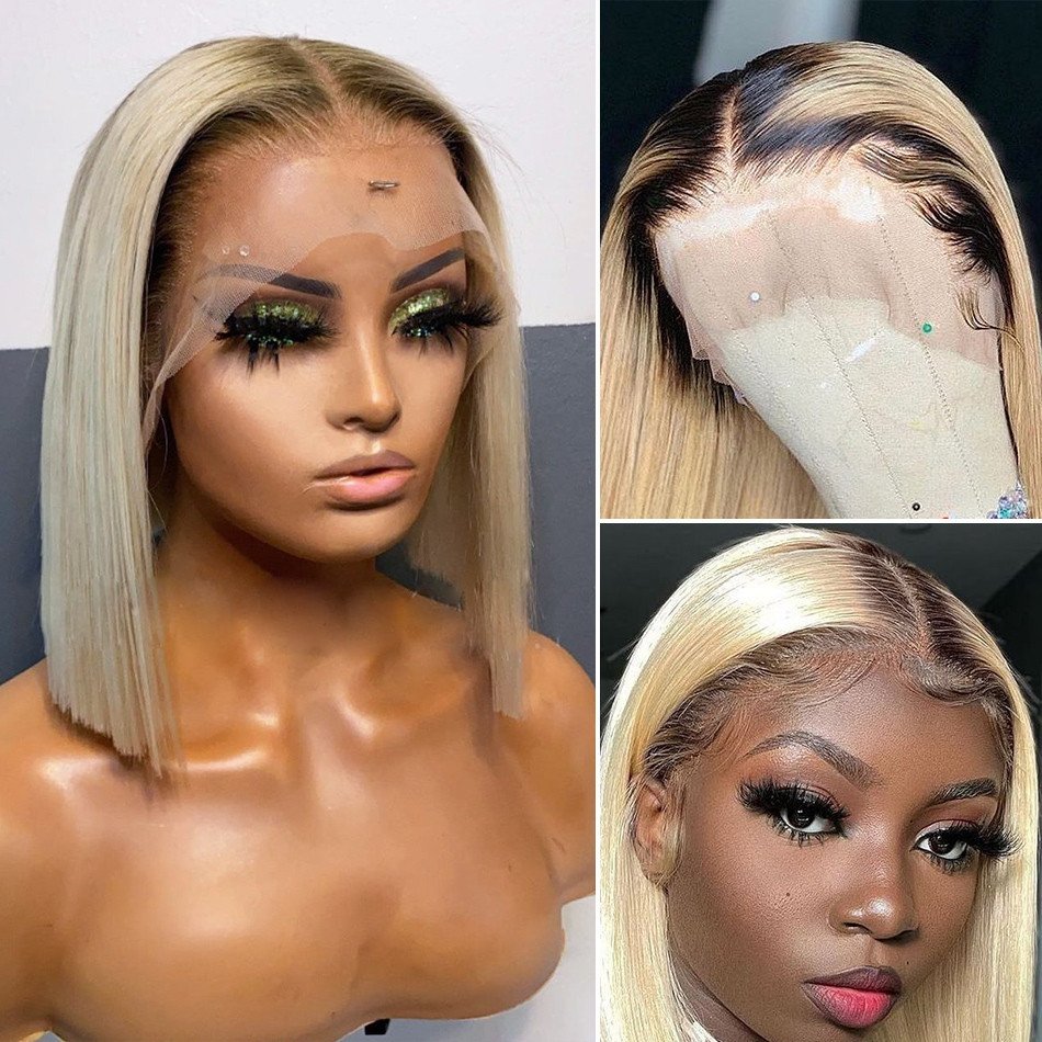 Cheap Ombre #1B 30 Colored Short Bob Wigs Human Hair Lace Front HD Lace Frontal Wig Wholesale Peruvian Bob Wigs For Black Women